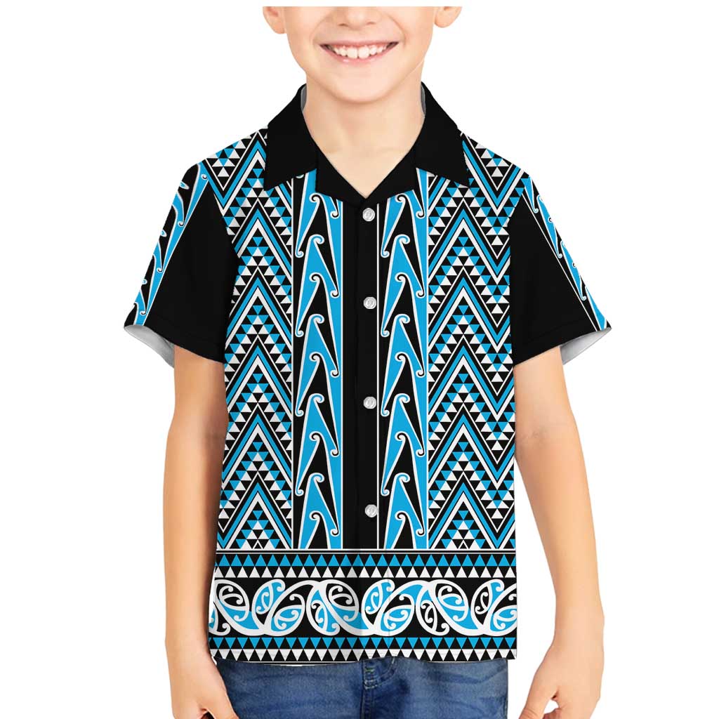 New Zealand Maori Niho Taniwha Family Matching Mermaid Dress and Hawaiian Shirt Kikorangi Mangopare and Puhoro Pattern LT9 Son's Shirt Blue - Polynesian Pride