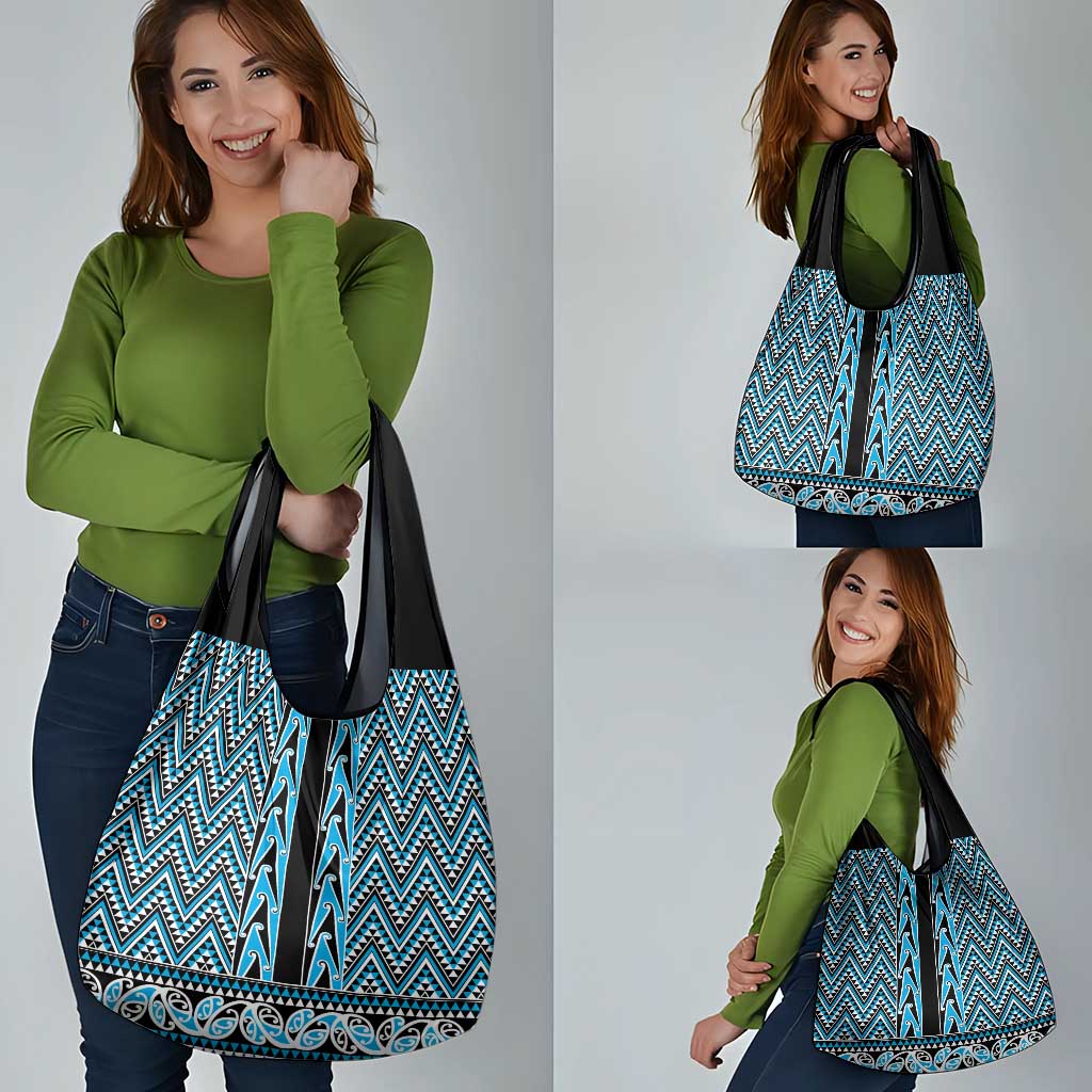 New Zealand Maori Niho Taniwha Grocery Bag Kikorangi Mangopare and Puhoro Pattern