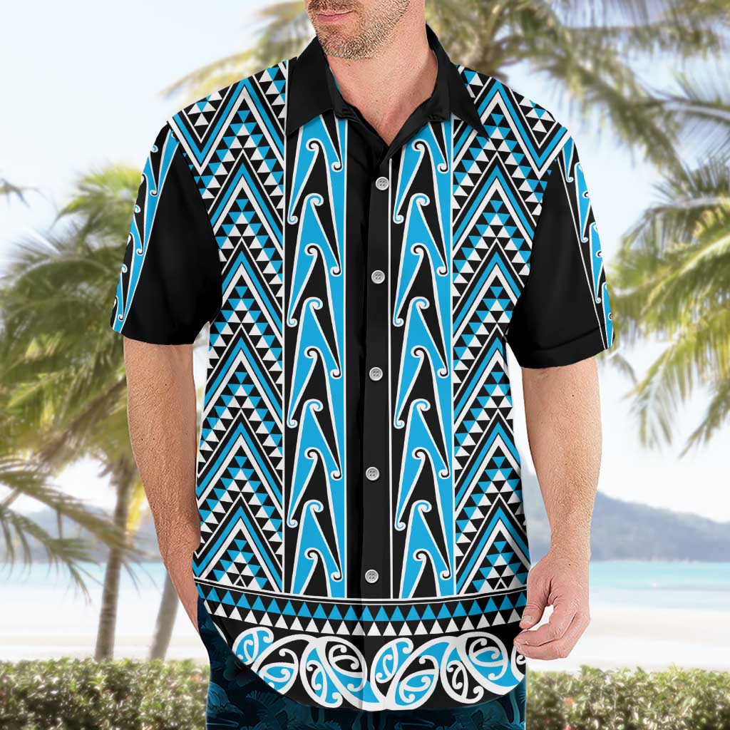 New Zealand Maori Niho Taniwha Hawaiian Shirt Kikorangi Mangopare and Puhoro Pattern