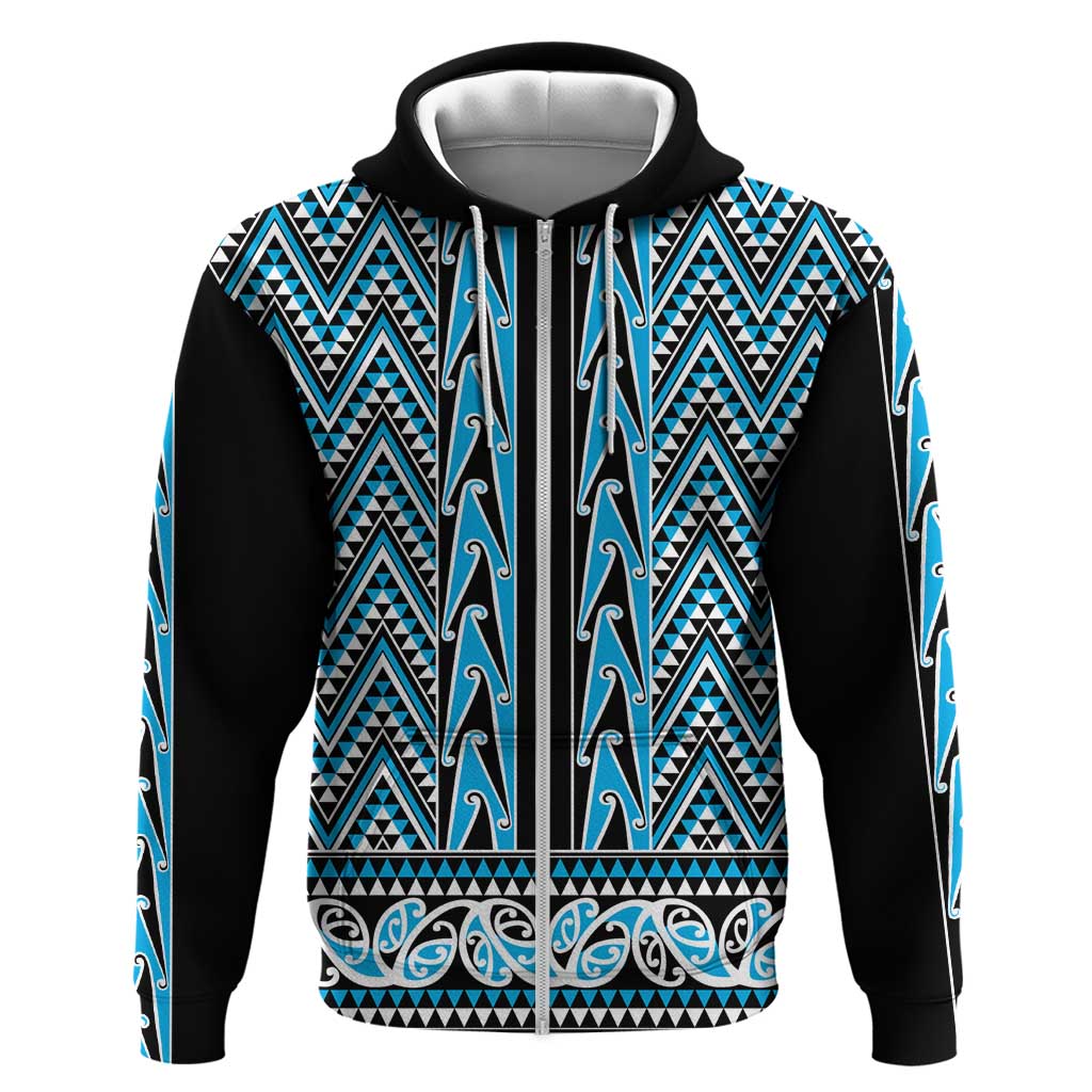 New Zealand Maori Niho Taniwha Hoodie Kikorangi Mangopare and Puhoro Pattern