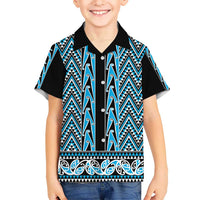 New Zealand Maori Niho Taniwha Kid Hawaiian Shirt Kikorangi Mangopare and Puhoro Pattern LT9 Kid Blue - Polynesian Pride