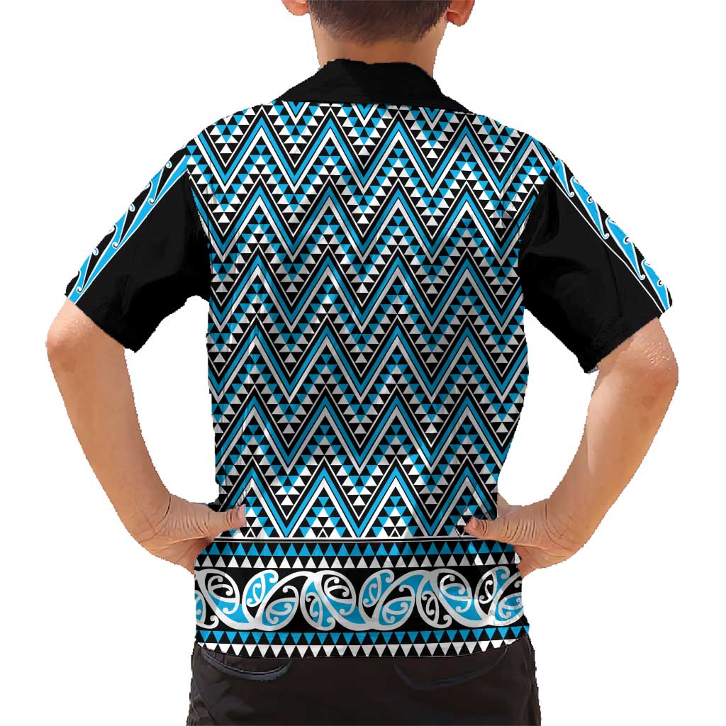 New Zealand Maori Niho Taniwha Kid Hawaiian Shirt Kikorangi Mangopare and Puhoro Pattern LT9 - Polynesian Pride