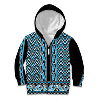 New Zealand Maori Niho Taniwha Kid Hoodie Kikorangi Mangopare and Puhoro Pattern