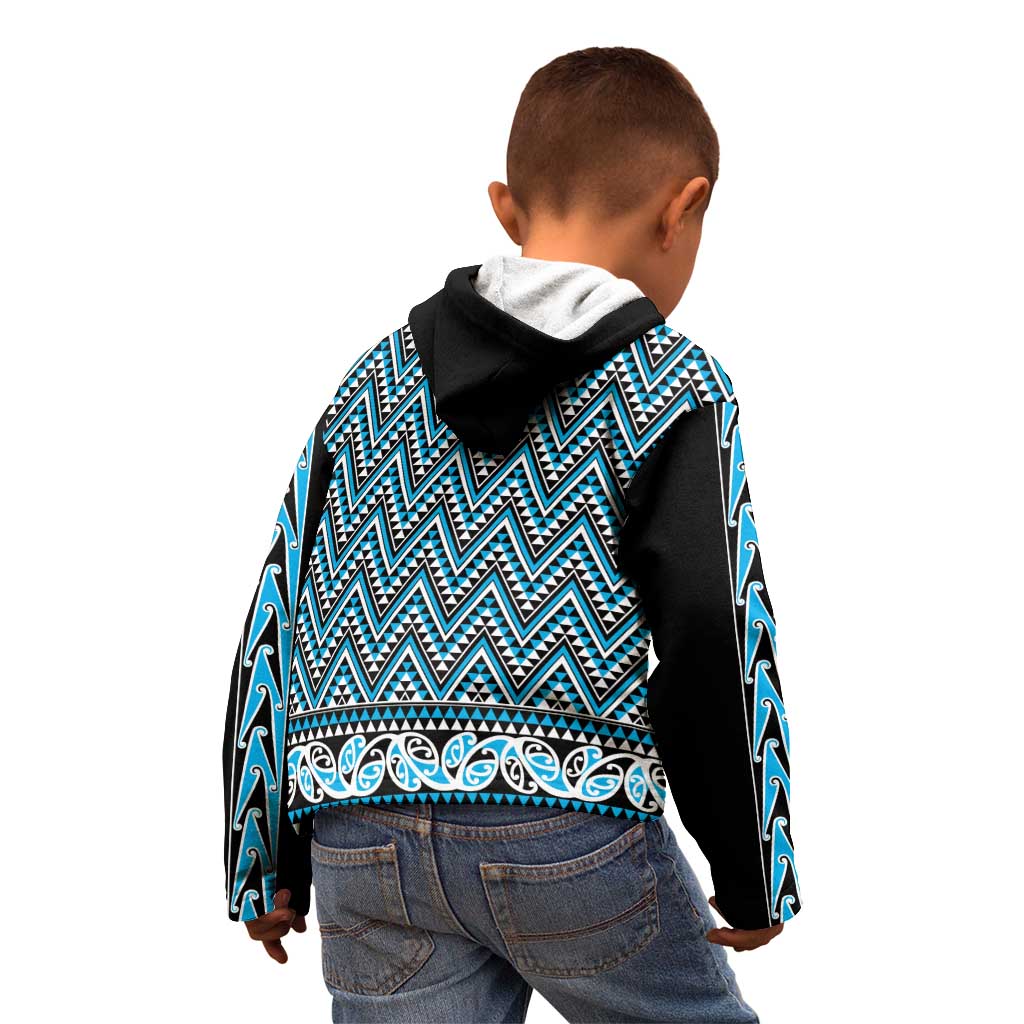 New Zealand Maori Niho Taniwha Kid Hoodie Kikorangi Mangopare and Puhoro Pattern