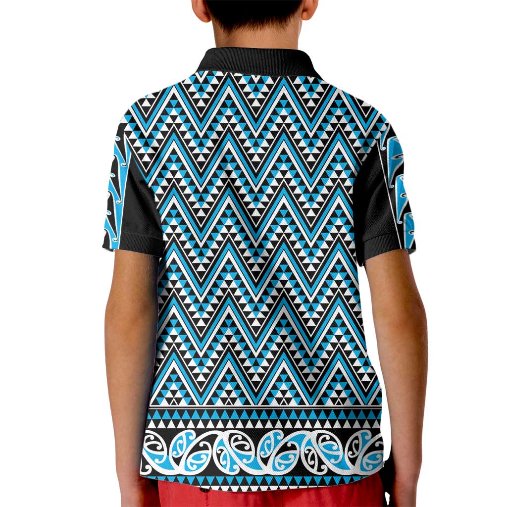 New Zealand Maori Niho Taniwha Kid Polo Shirt Kikorangi Mangopare and Puhoro Pattern LT9 - Polynesian Pride