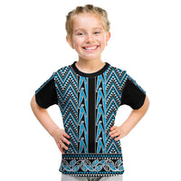 New Zealand Maori Niho Taniwha Kid T Shirt Kikorangi Mangopare and Puhoro Pattern LT9 Blue - Polynesian Pride
