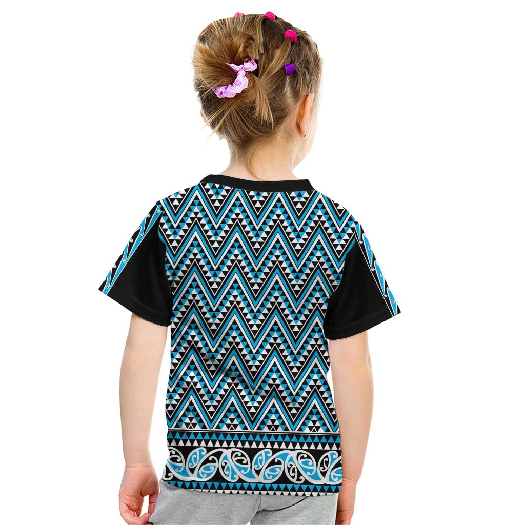 New Zealand Maori Niho Taniwha Kid T Shirt Kikorangi Mangopare and Puhoro Pattern LT9 - Polynesian Pride