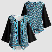 New Zealand Maori Niho Taniwha Kimono Sleeve Blouse Kikorangi Mangopare and Puhoro Pattern - Polynesian Pride