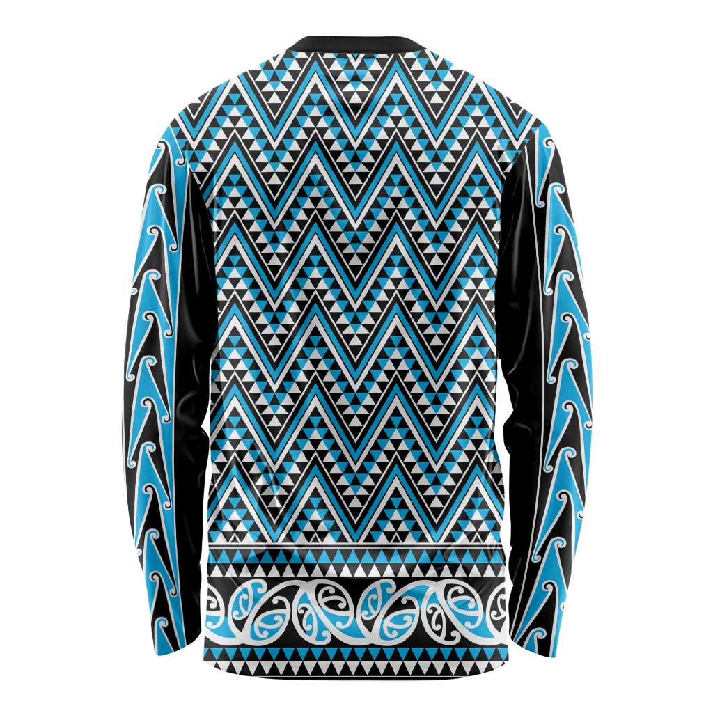 New Zealand Maori Niho Taniwha Long Sleeve Shirt Kikorangi Mangopare and Puhoro Pattern LT9 - Polynesian Pride