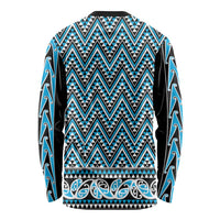 New Zealand Maori Niho Taniwha Long Sleeve Shirt Kikorangi Mangopare and Puhoro Pattern LT9 - Polynesian Pride