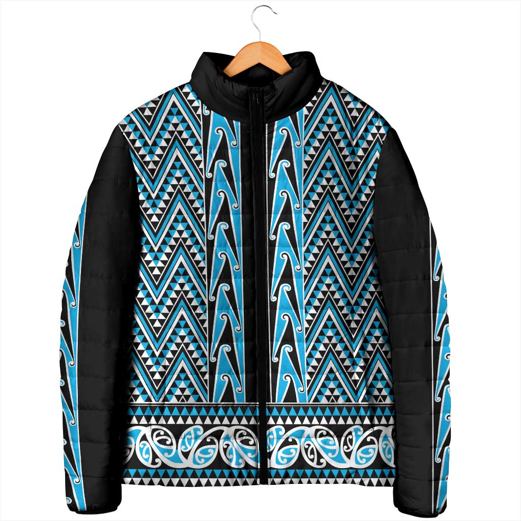 New Zealand Maori Niho Taniwha Padded Jacket Kikorangi Mangopare and Puhoro Pattern - Polynesian Pride