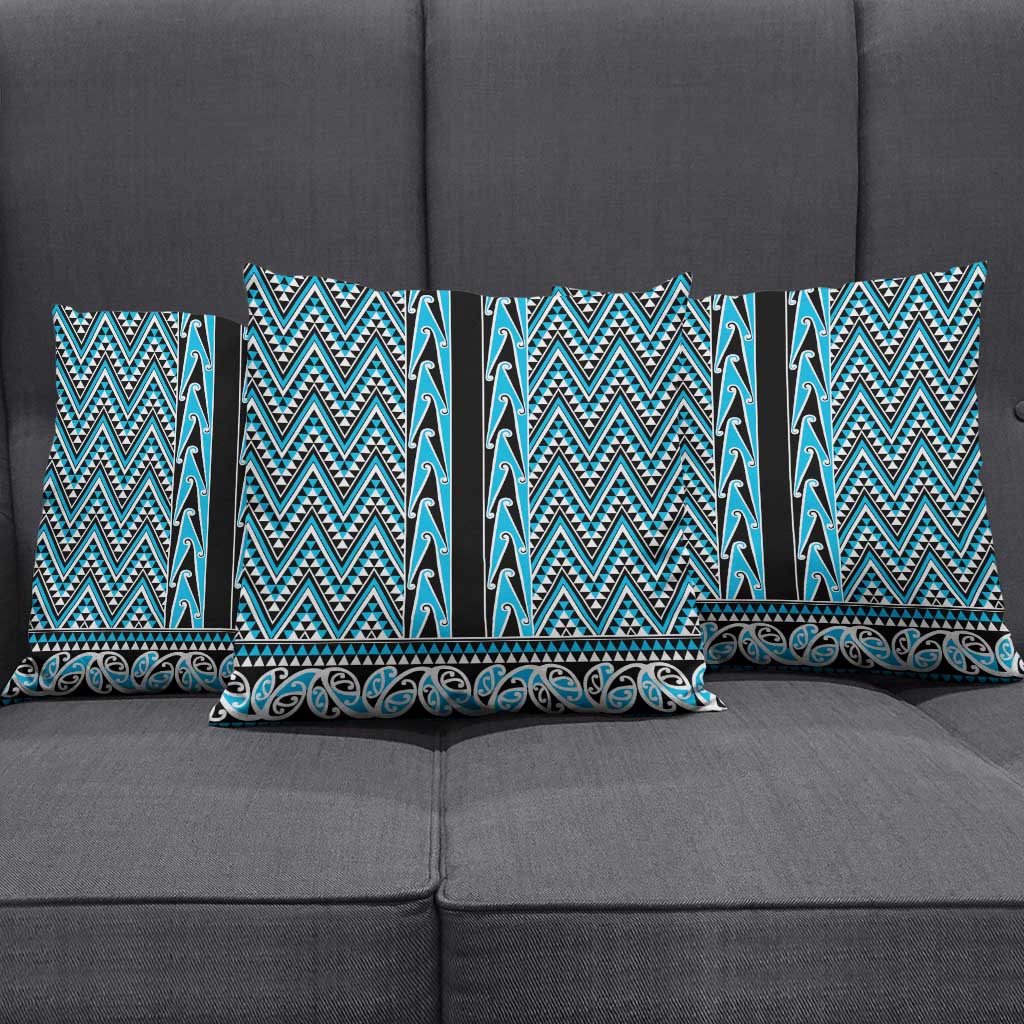 New Zealand Maori Niho Taniwha Pillow Cover Kikorangi Mangopare and Puhoro Pattern - Polynesian Pride
