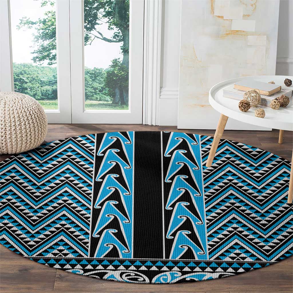 New Zealand Maori Niho Taniwha Round Carpet Kikorangi Mangopare and Puhoro Pattern
