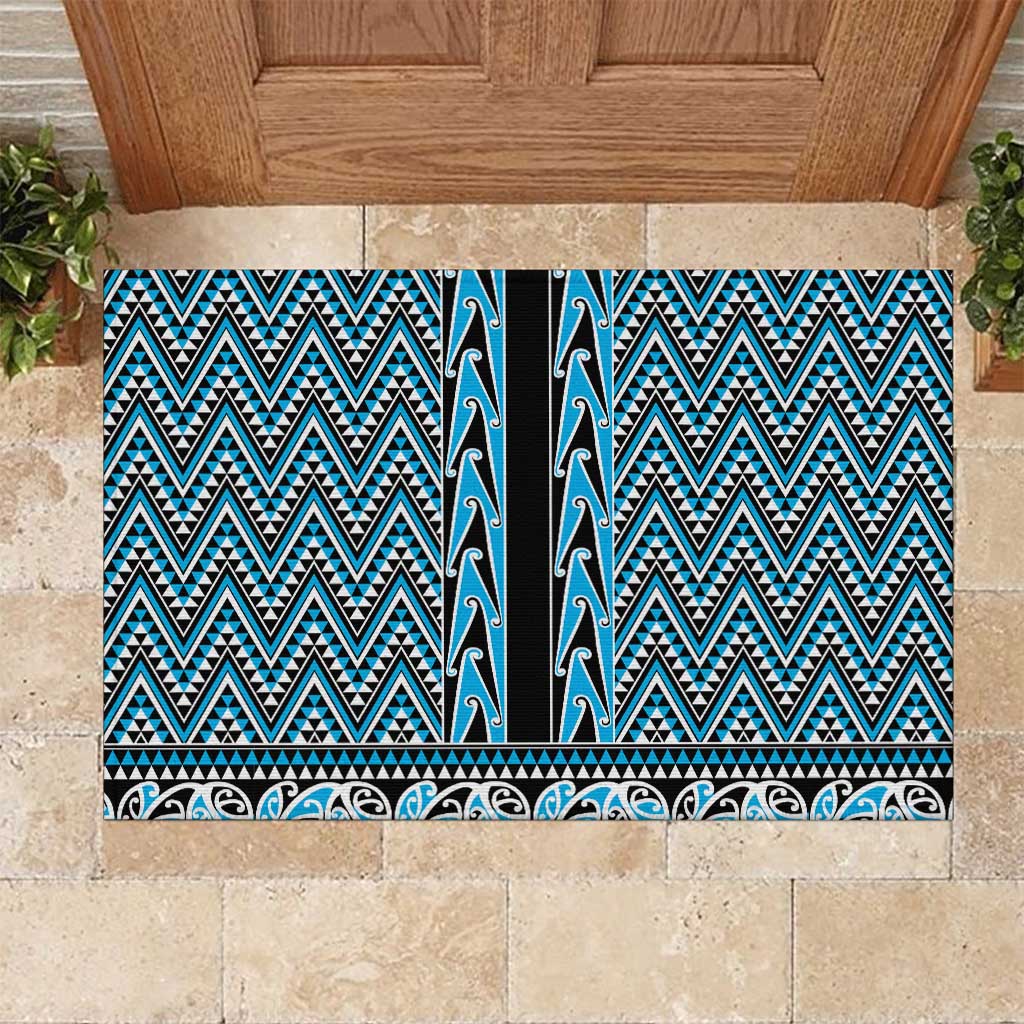 New Zealand Maori Niho Taniwha Rubber Doormat Kikorangi Mangopare and Puhoro Pattern LT9 Blue - Polynesian Pride