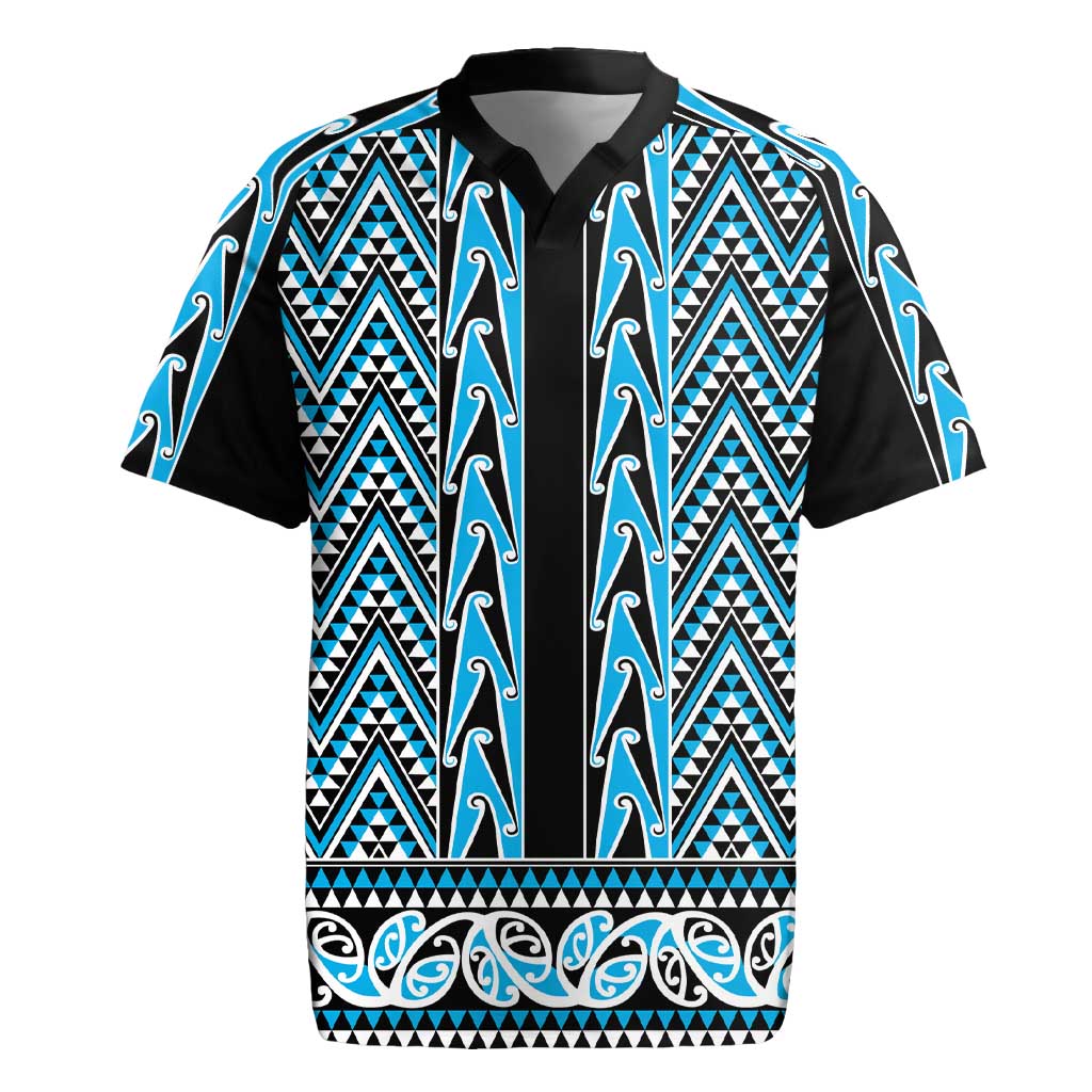 New Zealand Maori Niho Taniwha Rugby Jersey Kikorangi Mangopare and Puhoro Pattern LT9 Blue - Polynesian Pride