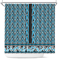 New Zealand Maori Niho Taniwha Shower Curtain Kikorangi Mangopare and Puhoro Pattern