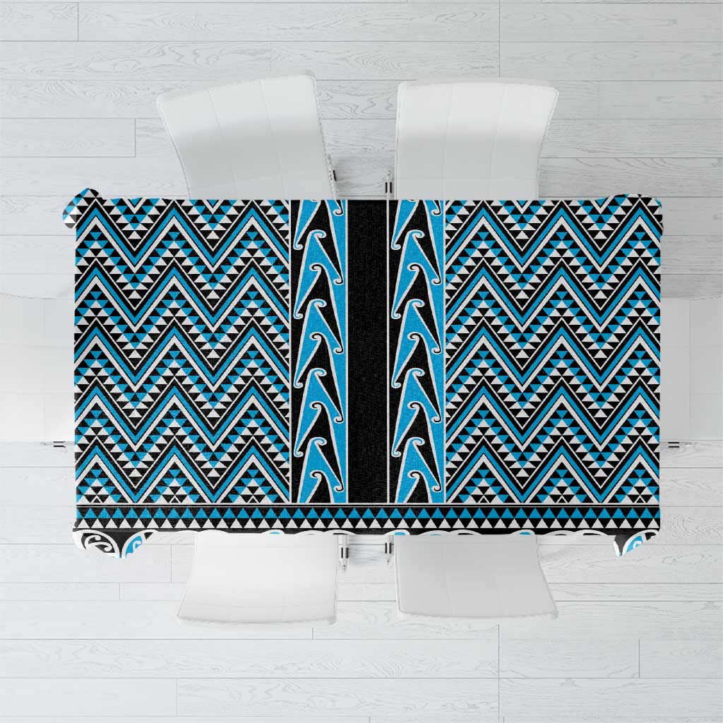 New Zealand Maori Niho Taniwha Tablecloth Kikorangi Mangopare and Puhoro Pattern LT9 Blue - Polynesian Pride