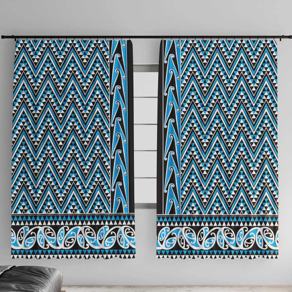 New Zealand Maori Niho Taniwha Window Curtain Kikorangi Mangopare and Puhoro Pattern LT9 With Hooks Blue - Polynesian Pride