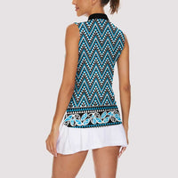 New Zealand Maori Niho Taniwha Women Sleeveless Polo Shirt Kikorangi Mangopare and Puhoro Pattern