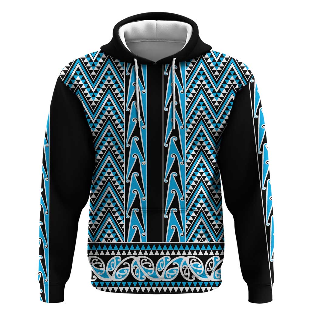 New Zealand Maori Niho Taniwha Zip Hoodie Kikorangi Mangopare and Puhoro Pattern