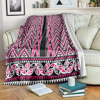 New Zealand Maori Niho Taniwha Blanket Mawhero Mangopare and Puhoro Pattern LT9 Pink - Polynesian Pride