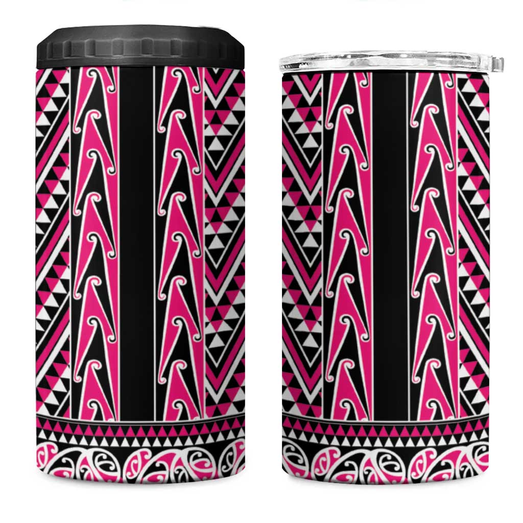 New Zealand Maori Niho Taniwha 4 in 1 Can Cooler Tumbler Mawhero Mangopare and Puhoro Pattern LT9 One Size: 16 oz Pink - Polynesian Pride