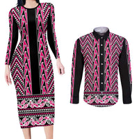 New Zealand Maori Niho Taniwha Couples Matching Long Sleeve Bodycon Dress and Long Sleeve Button Shirt Mawhero Mangopare and Puhoro Pattern