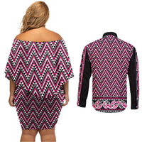 New Zealand Maori Niho Taniwha Couples Matching Off Shoulder Short Dress and Long Sleeve Button Shirt Mawhero Mangopare and Puhoro Pattern LT9 - Polynesian Pride