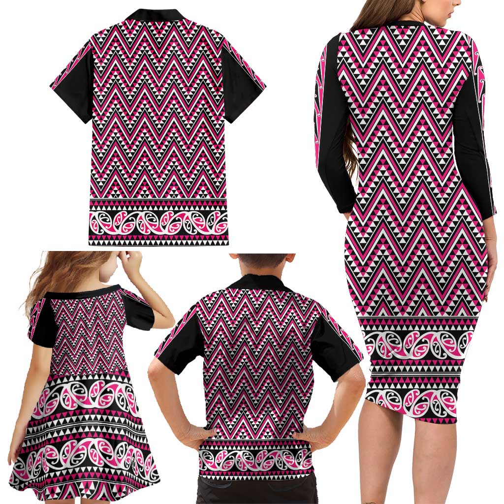 New Zealand Maori Niho Taniwha Family Matching Long Sleeve Bodycon Dress and Hawaiian Shirt Mawhero Mangopare and Puhoro Pattern LT9 - Polynesian Pride