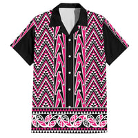 New Zealand Maori Niho Taniwha Family Matching Long Sleeve Bodycon Dress and Hawaiian Shirt Mawhero Mangopare and Puhoro Pattern LT9 Dad's Shirt - Short Sleeve Pink - Polynesian Pride