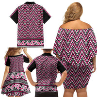 New Zealand Maori Niho Taniwha Family Matching Off Shoulder Short Dress and Hawaiian Shirt Mawhero Mangopare and Puhoro Pattern