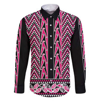 New Zealand Maori Niho Taniwha Family Matching Short Sleeve Bodycon Dress and Hawaiian Shirt Mawhero Mangopare and Puhoro Pattern LT9 Dad's Shirt - Long Sleeve Pink - Polynesian Pride