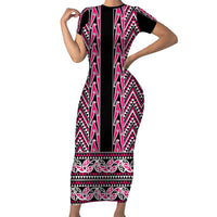 New Zealand Maori Niho Taniwha Family Matching Short Sleeve Bodycon Dress and Hawaiian Shirt Mawhero Mangopare and Puhoro Pattern LT9 Mom's Dress Pink - Polynesian Pride