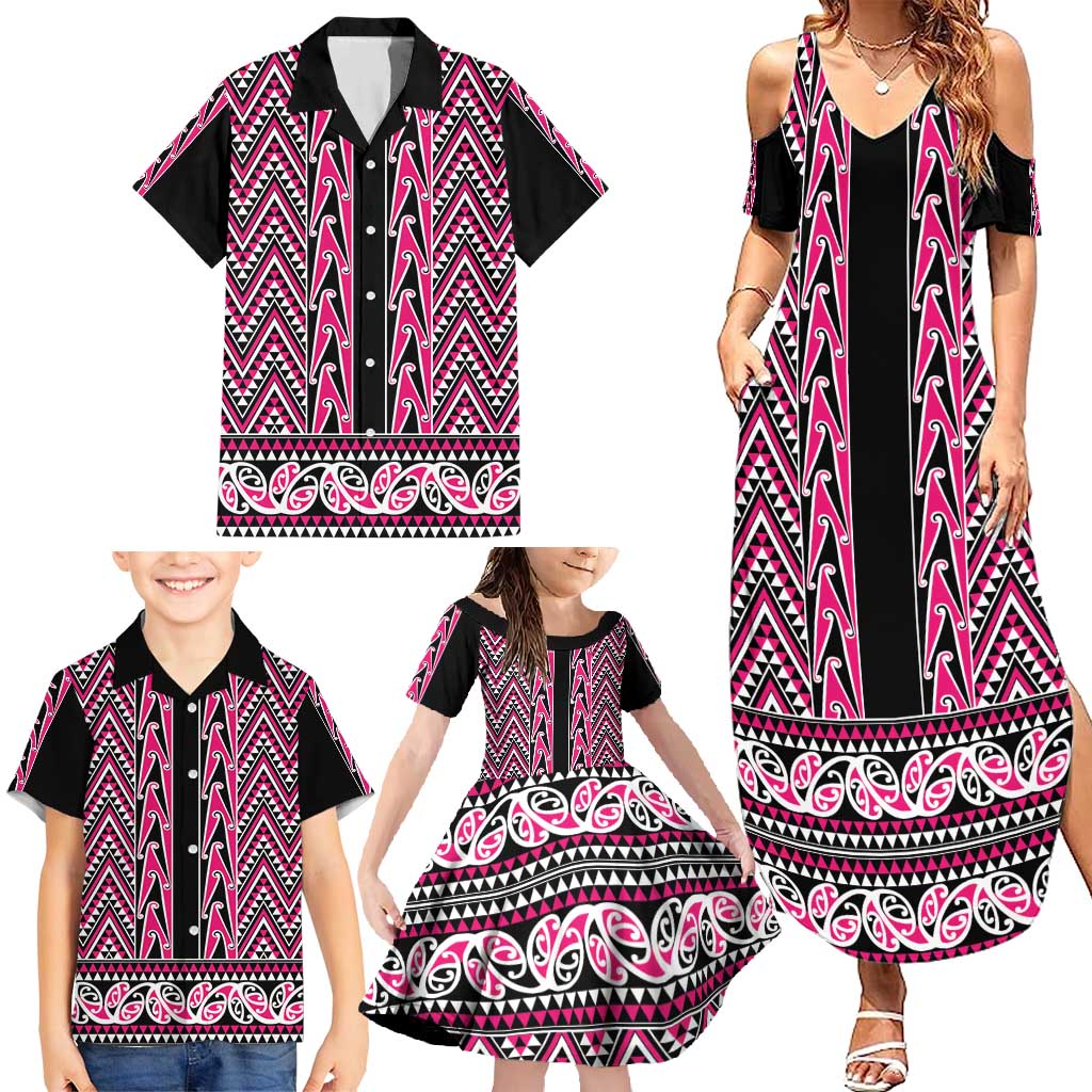 New Zealand Maori Niho Taniwha Family Matching Summer Maxi Dress and Hawaiian Shirt Mawhero Mangopare and Puhoro Pattern LT9 - Polynesian Pride