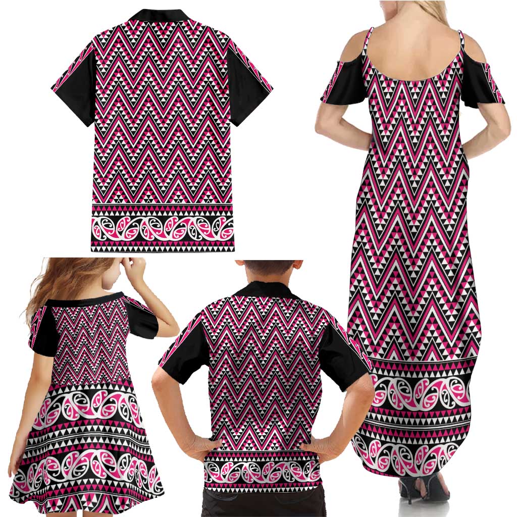 New Zealand Maori Niho Taniwha Family Matching Summer Maxi Dress and Hawaiian Shirt Mawhero Mangopare and Puhoro Pattern LT9 - Polynesian Pride