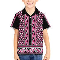 New Zealand Maori Niho Taniwha Family Matching Summer Maxi Dress and Hawaiian Shirt Mawhero Mangopare and Puhoro Pattern LT9 Son's Shirt Pink - Polynesian Pride