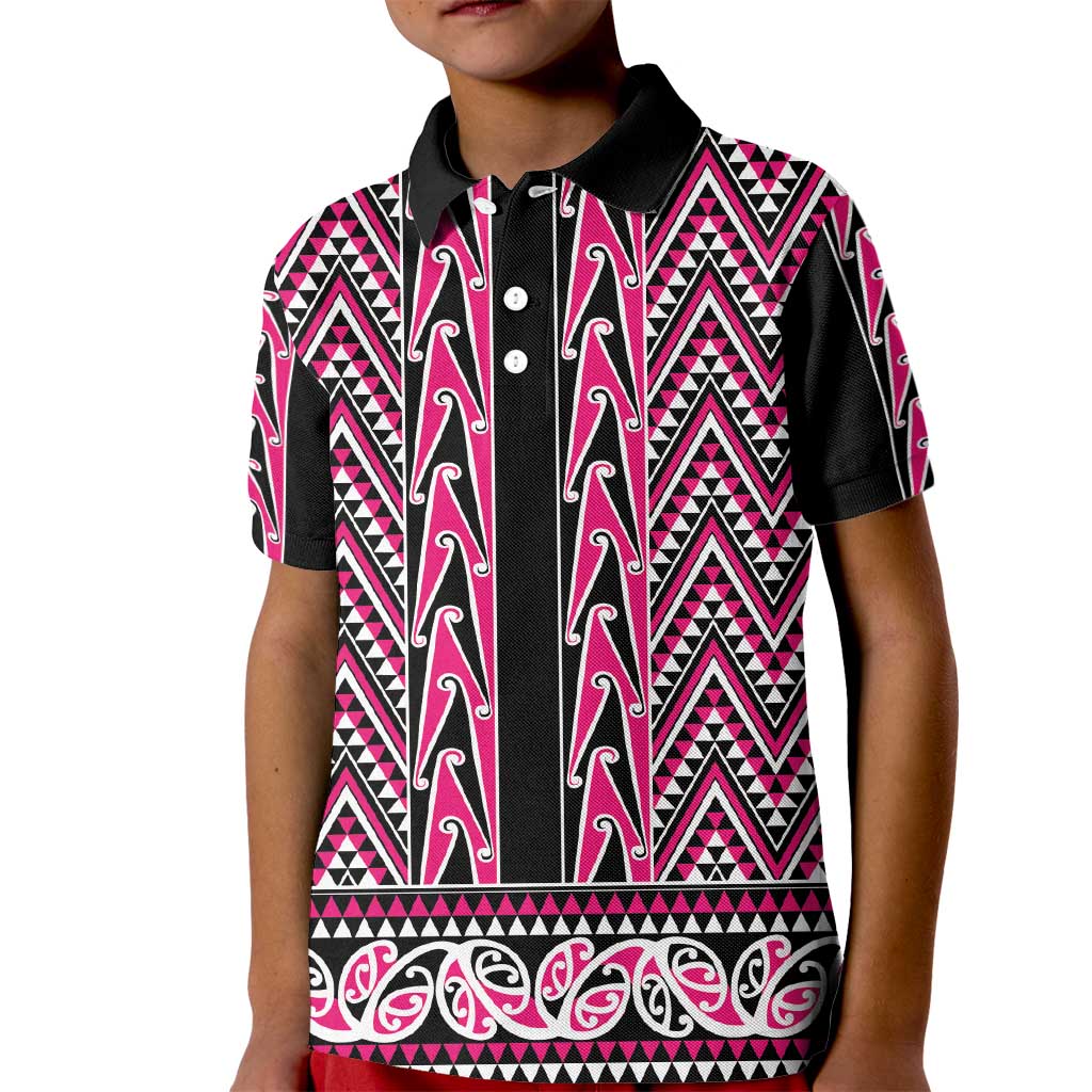 New Zealand Maori Niho Taniwha Kid Polo Shirt Mawhero Mangopare and Puhoro Pattern LT9 Kid Pink - Polynesian Pride