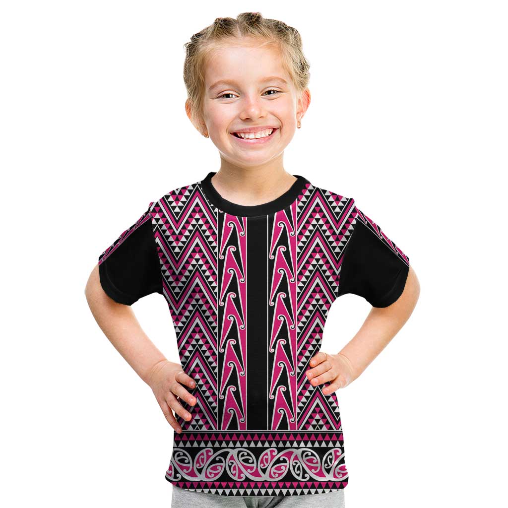 New Zealand Maori Niho Taniwha Kid T Shirt Mawhero Mangopare and Puhoro Pattern LT9 Pink - Polynesian Pride