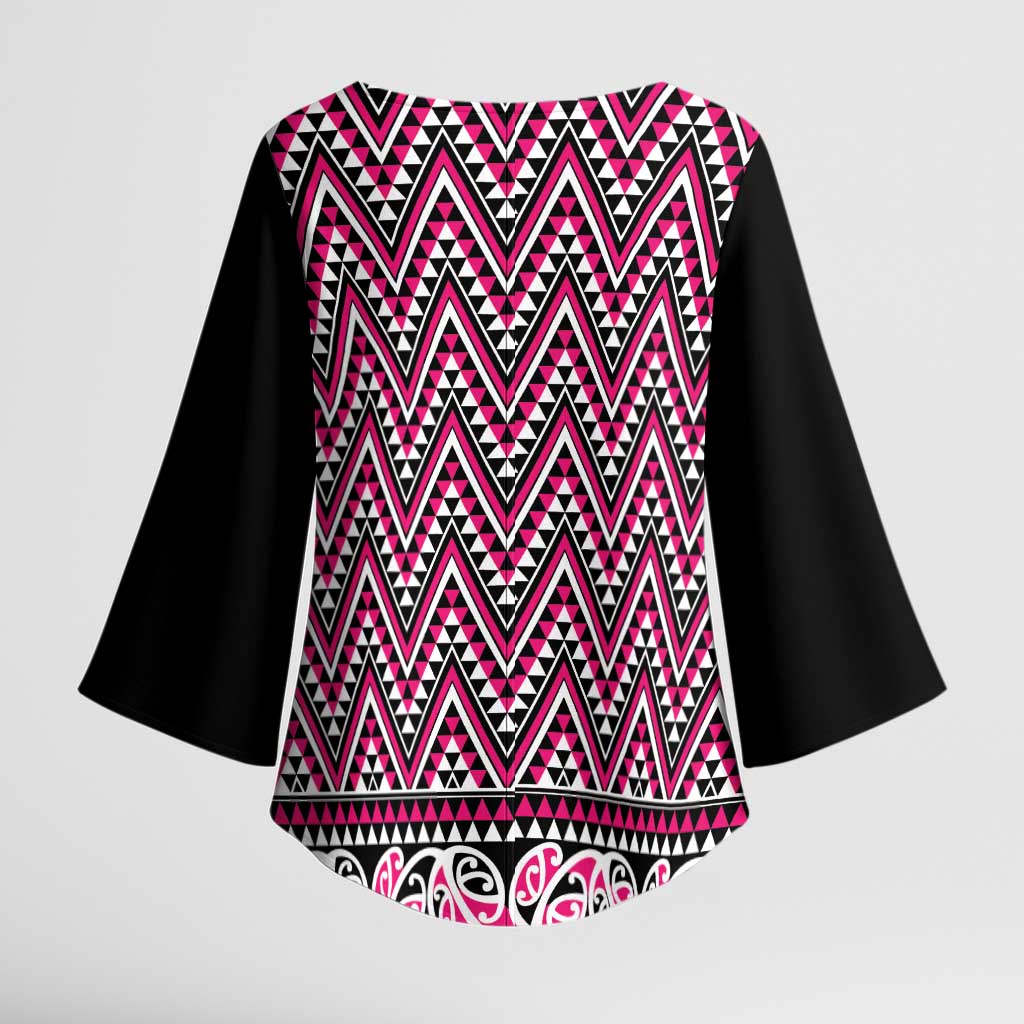 New Zealand Maori Niho Taniwha Kimono Sleeve Blouse Mawhero Mangopare and Puhoro Pattern - Polynesian Pride