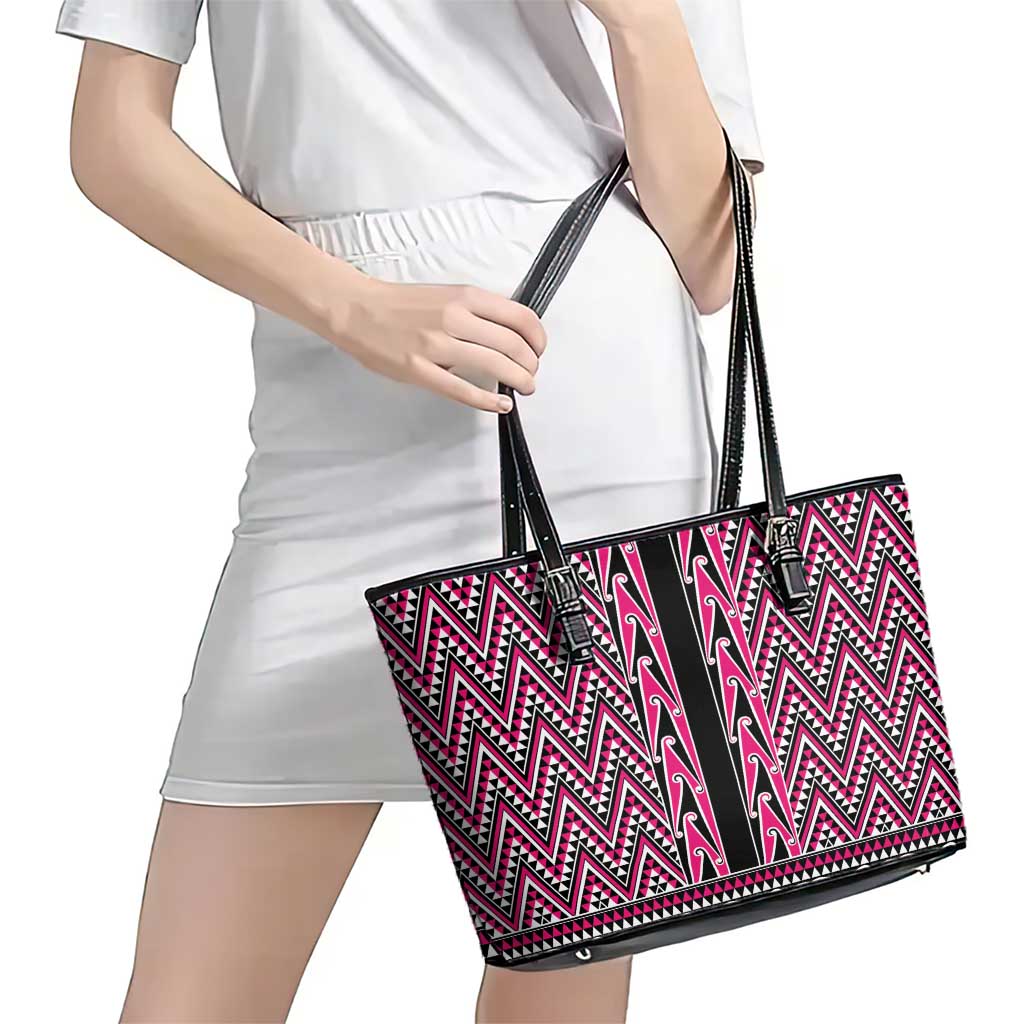 New Zealand Maori Niho Taniwha Leather Tote Bag Mawhero Mangopare and Puhoro Pattern