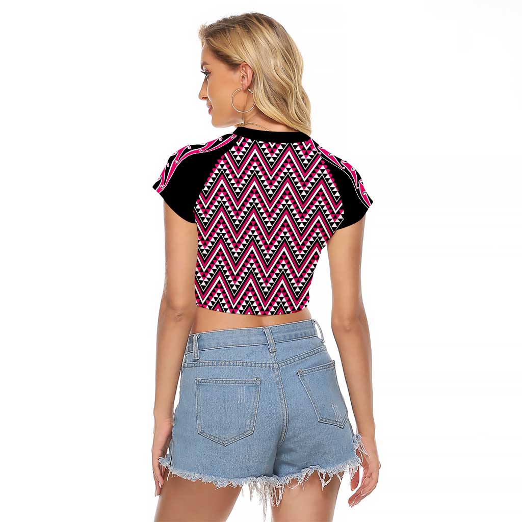 New Zealand Maori Niho Taniwha Raglan Cropped T Shirt Mawhero Mangopare and Puhoro Pattern LT9 - Polynesian Pride