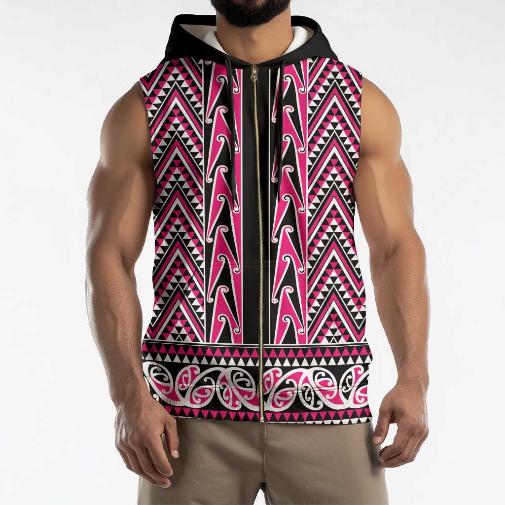 New Zealand Maori Niho Taniwha Sleeveless Zip Hoodie Mawhero Mangopare and Puhoro Pattern - Polynesian Pride