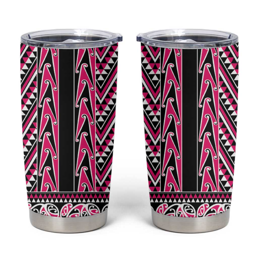 New Zealand Maori Niho Taniwha Tumbler Cup Mawhero Mangopare and Puhoro Pattern LT9 Pink - Polynesian Pride