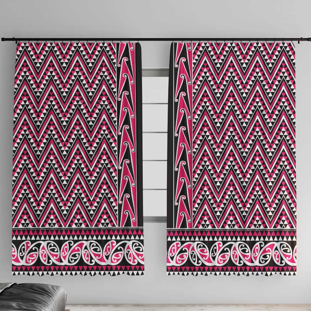 New Zealand Maori Niho Taniwha Window Curtain Mawhero Mangopare and Puhoro Pattern LT9 With Hooks Pink - Polynesian Pride