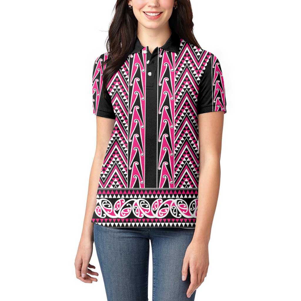 New Zealand Maori Niho Taniwha Women Polo Shirt Mawhero Mangopare and Puhoro Pattern
