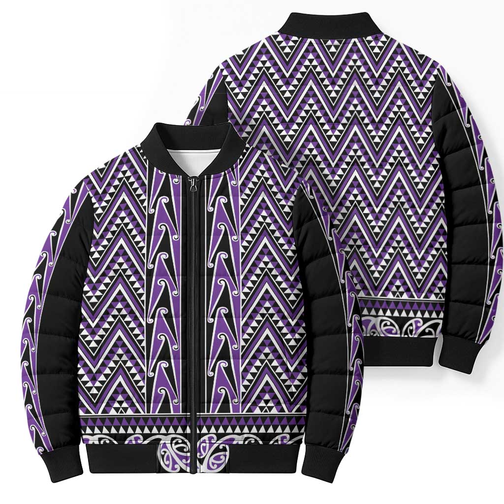 New Zealand Maori Niho Taniwha Bomber Puffer Jacket Waiporopo Mangopare and Puhoro Pattern - Polynesian Pride