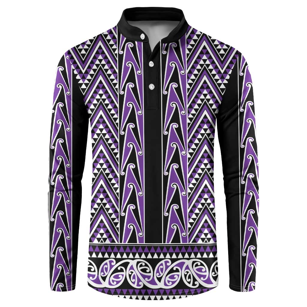 New Zealand Maori Niho Taniwha Button Sweatshirt Waiporopo Mangopare and Puhoro Pattern LT9 Purple - Polynesian Pride