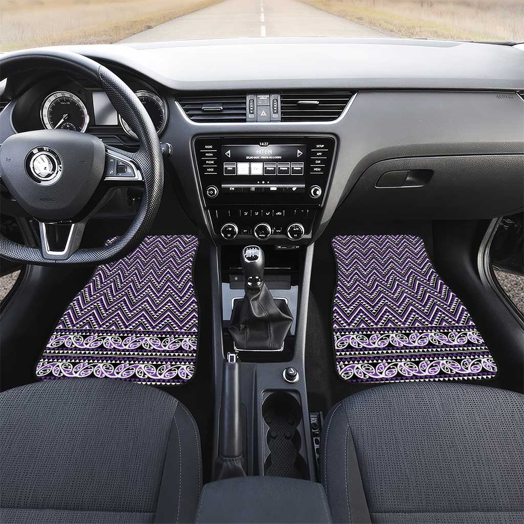 New Zealand Maori Niho Taniwha Car Mats Waiporopo Mangopare and Puhoro Pattern LT9 Set 2pcs - Front Purple - Polynesian Pride