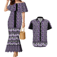 New Zealand Maori Niho Taniwha Couples Matching Mermaid Dress and Hawaiian Shirt Waiporopo Mangopare and Puhoro Pattern LT9 Purple - Polynesian Pride