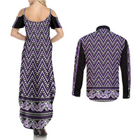 New Zealand Maori Niho Taniwha Couples Matching Summer Maxi Dress and Long Sleeve Button Shirt Waiporopo Mangopare and Puhoro Pattern LT9 - Polynesian Pride
